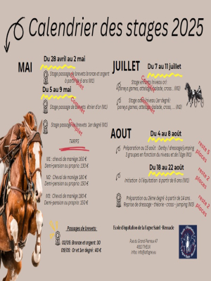 Calendrier des stages printemps/été 2025